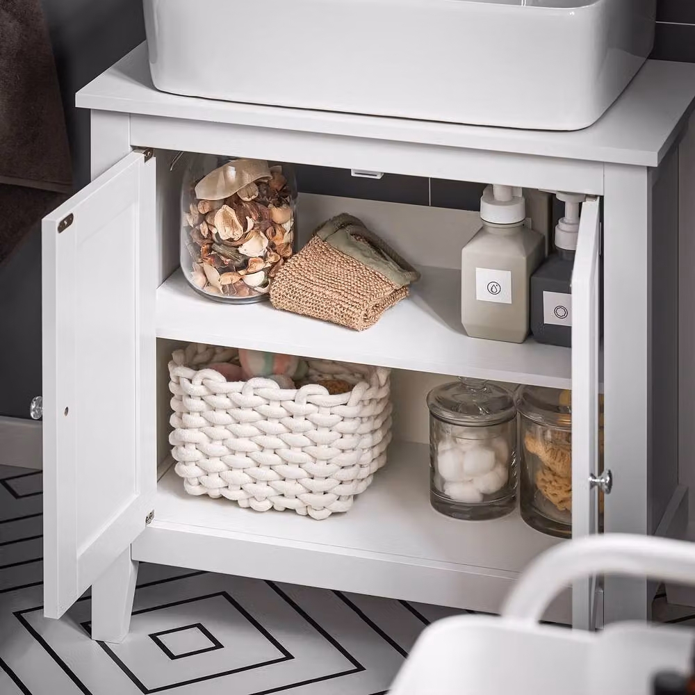 SoBuy Modern White Under Sink Bathroom Storage Cabinet with Hinged Doors and Internal Shelves – 3
