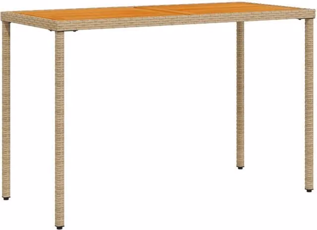 Berkfield Home Garden Table with Acacia Wood Top and Beige Poly Rattan, W/D/H: 115 x 54 x 74 cm – 1