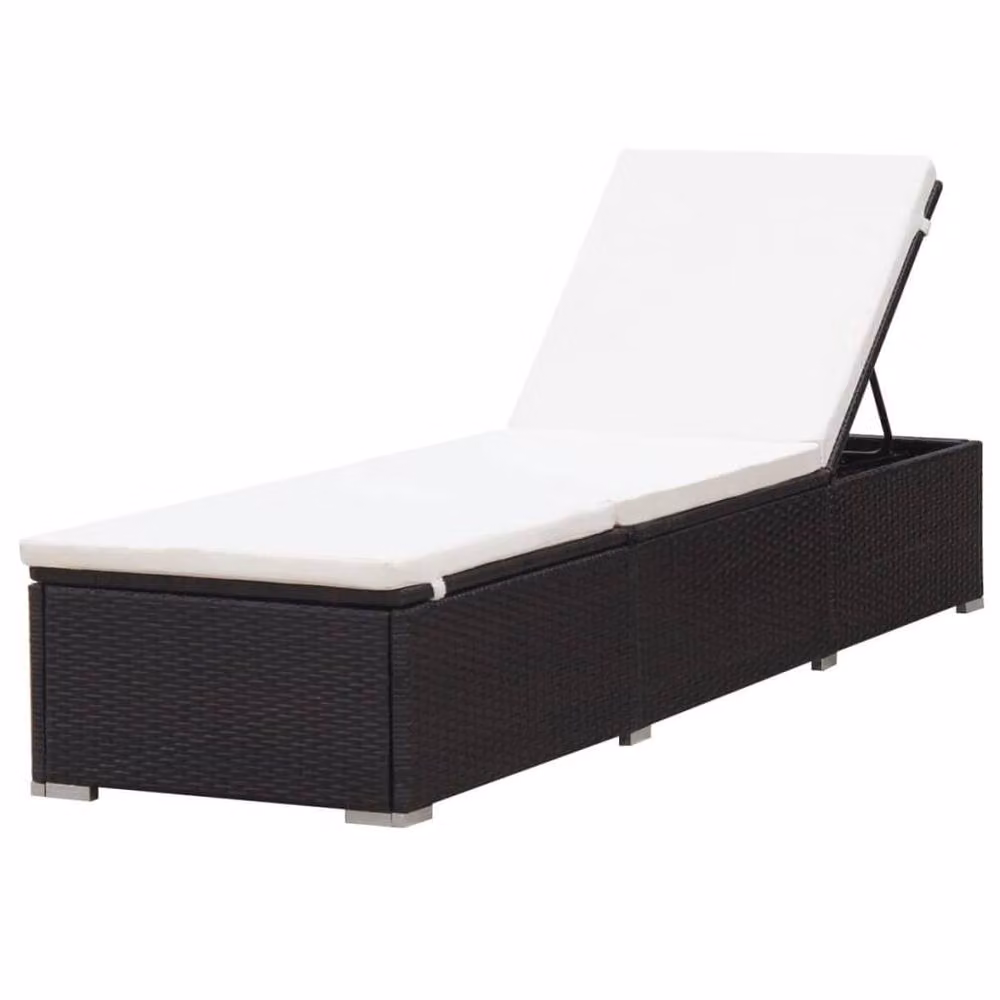 Berkfield Home Brown Poly Rattan Sun Lounger with Cream White Weatherproof Cushion – 2
