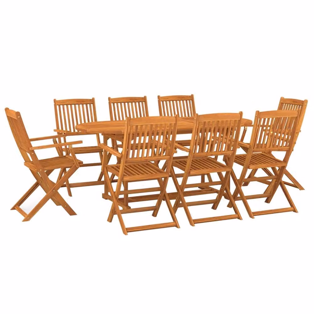 Berkfield Home 9 Piece Brown Acacia Wood Oval Garden Dining Set – 2