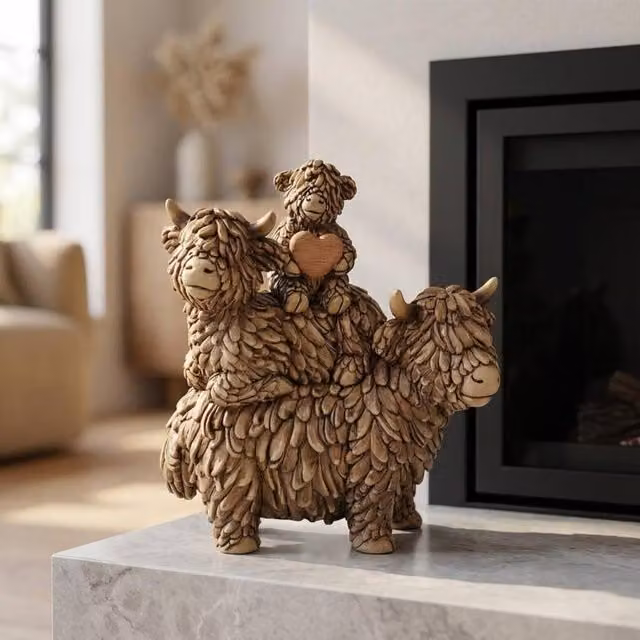 Garden Greatness Hughie Highland Cow Family Ornament, Brown and Multicolour Tabletop Decor – 5