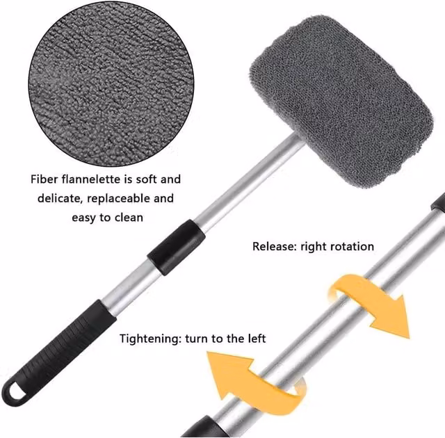 NESTLUNE 2-in-1 Bathroom Mop and Shower Scrubber with Telescopic Microfibre Handle, Grey, W: 15 cm, H: 100 cm