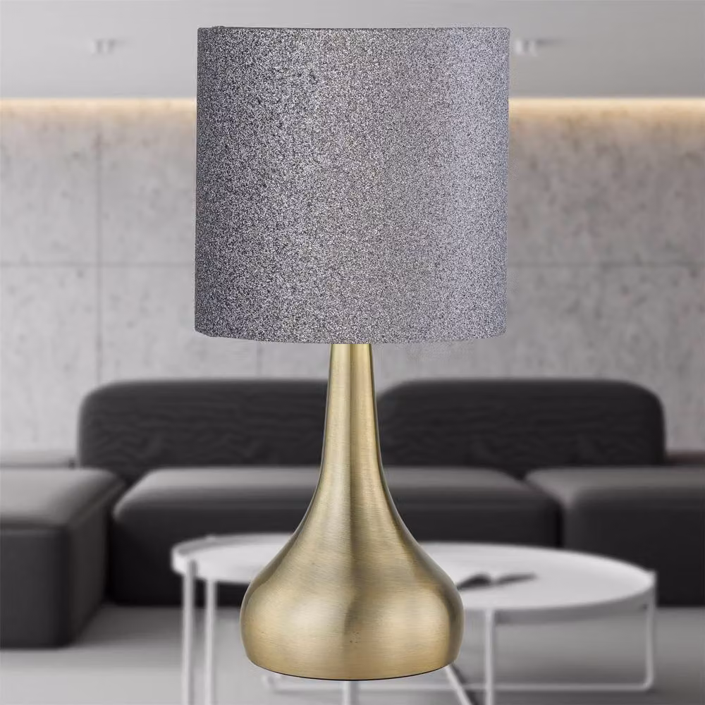 First Choice Lighting Romana Antique Brass Touch Operated Table Lamp with Bronze Glitter Shade, H 30.0 cm x W 15.5 cm x D 15.5 cm – 2
