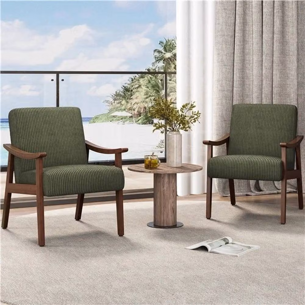 KORVIXA Mid-Century Modern Corduroy Upholstered Accent Chair in Green, W/D/H: 62 x 74 x 100 cm – 4