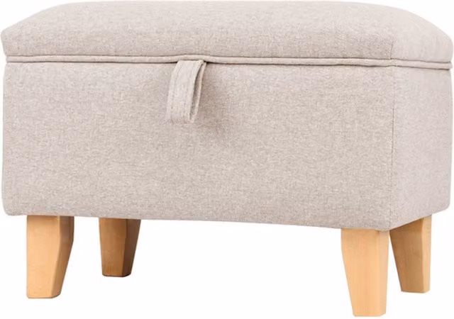 Livingandhome Beige Linen Fabric Upholstered Storage Ottoman Pouffe Stool