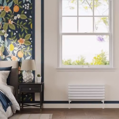 UK Radiators Omeara Axis White Elliptical Tube Horizontal Designer Double Panel Radiator W: 80 cm, H: 34.8 cm – 2