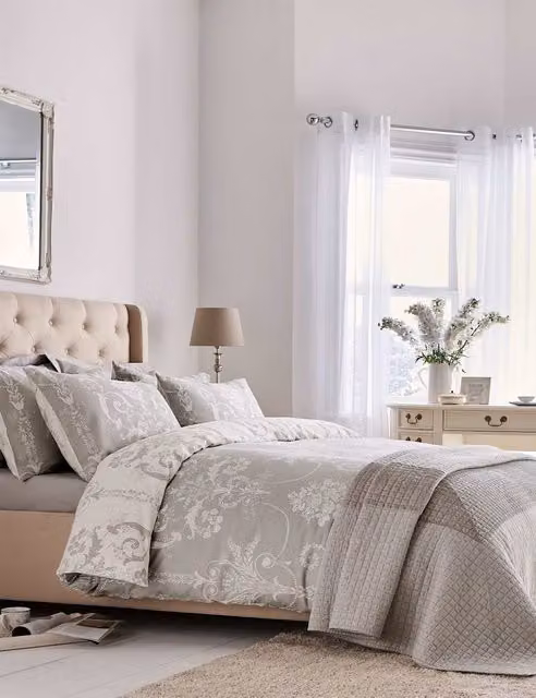 Laura Ashley Josette Reversible Floral Cotton Sateen Bedding Set, Light Grey, W: 140 cm, H: 200 cm