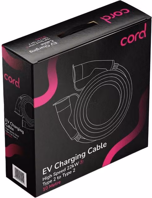 Cord Type 2 to Type 2 Three Phase EV Charging Cable, 22kW, 10 Metre, Black
