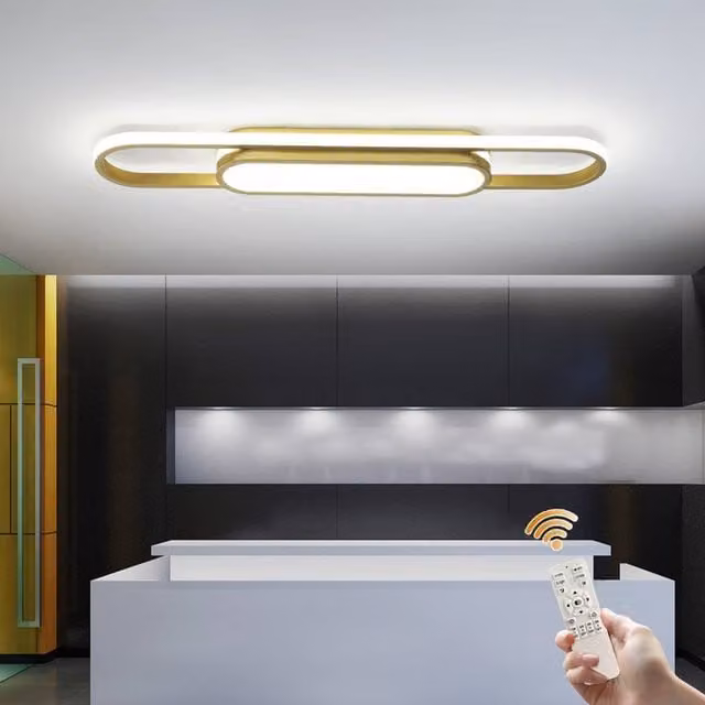 NIVOR Gold LED Linear Ceiling Light, 40W Dimmable Acrylic and Metal Bar Light with Remote Control – 1