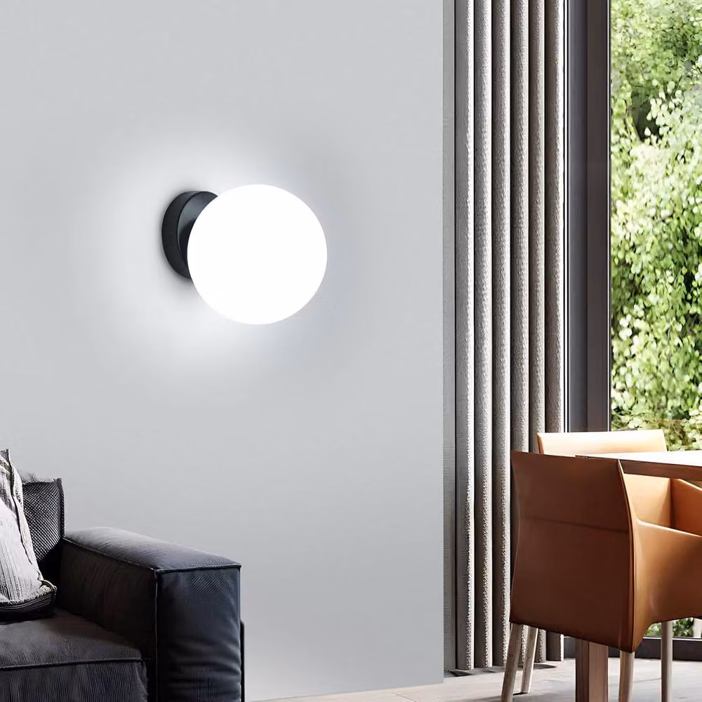 Goeco Black Glass Sphere Indoor Wall Light with Metal Details, Diameter: 15 cm – 4