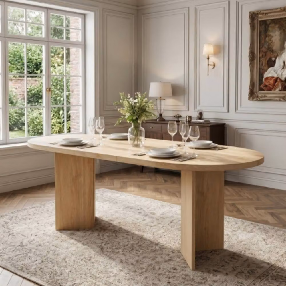 Merax Oval Extendable Dining Table in Brown Wood Effect, W/D/H: 180 x 90 x 75 cm – 3