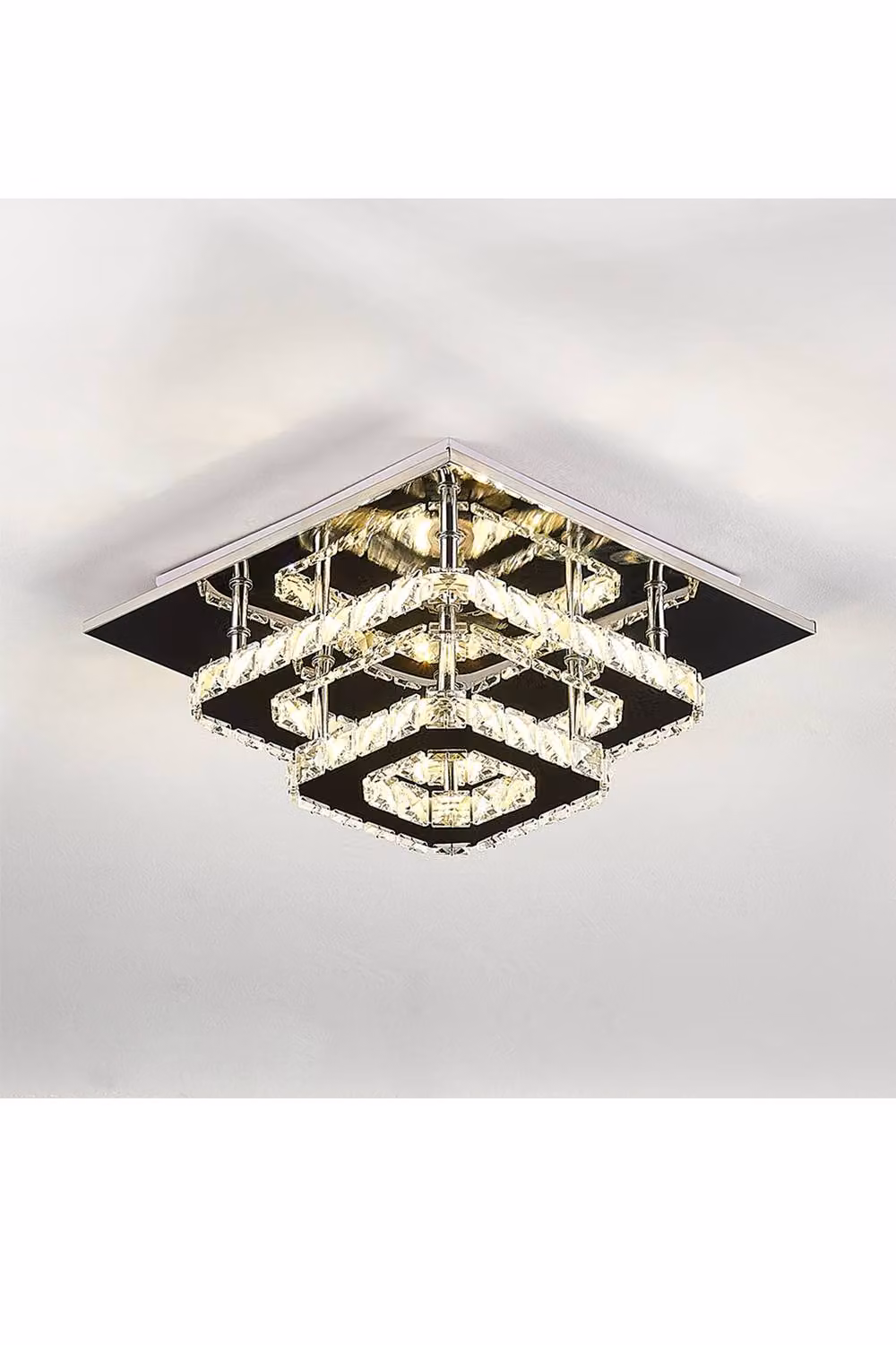 ExtraStar Modern Double Layer Crystal LED Ceiling Light in Chrome with Remote Control and Dimmable RGB Colour Options – 2