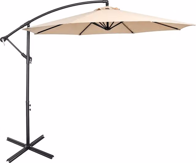 COSTWAY 10 FT Outdoor Cantilever Hanging Parasol in Beige and White