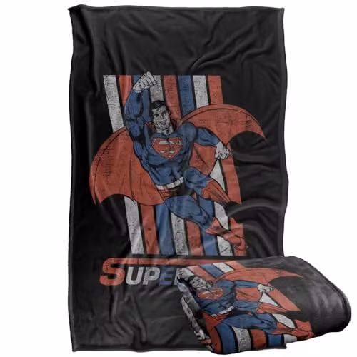 Warner Bros. Superman Retro Stripes Super Soft Fleece Throw Blanket, Multicolour, W/D/H: 91.44 x 91.44 x 1.47 cm – 1
