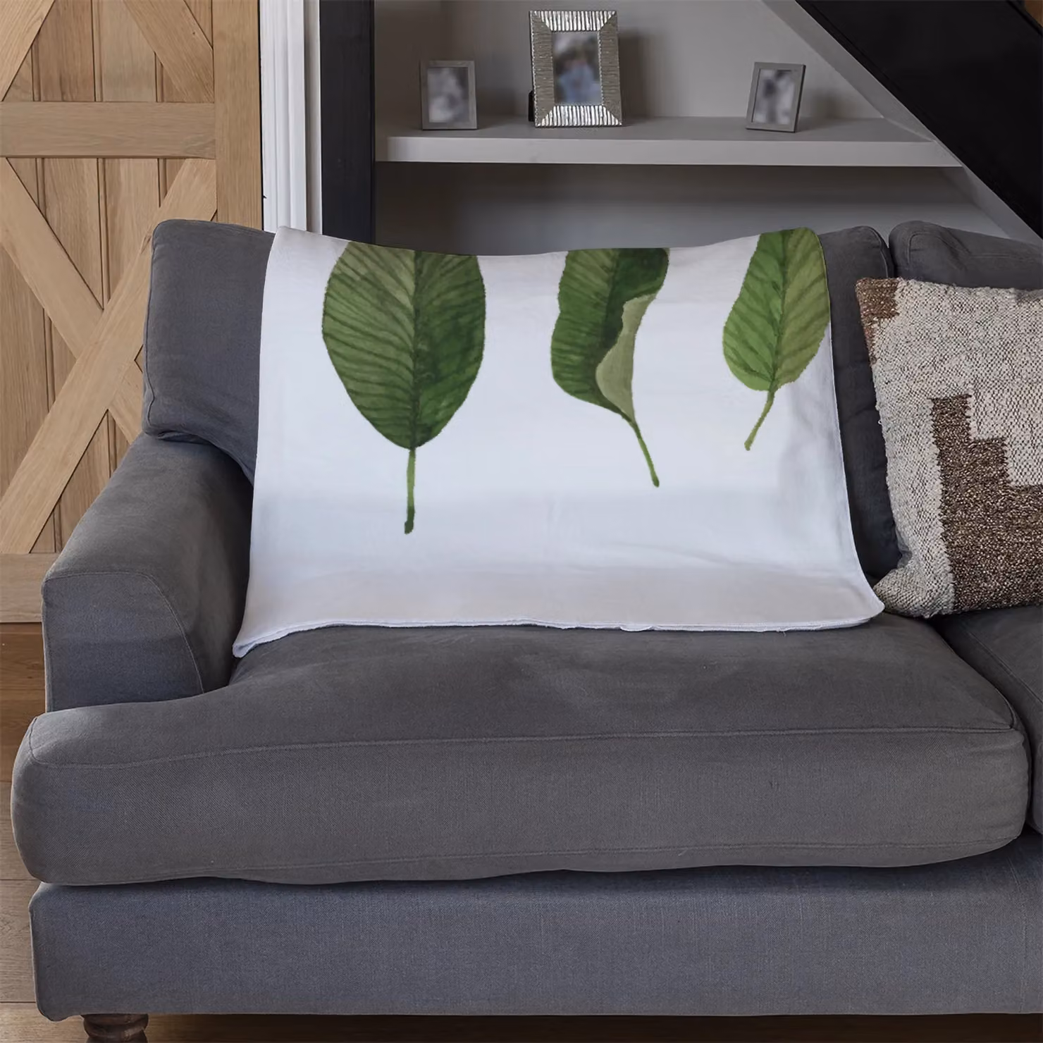 Benjamin Tate Design Selection Of Leaves Designer Fleece Blanket in Green, Sand and White, W/D/H: 120 x 150 cm – 3
