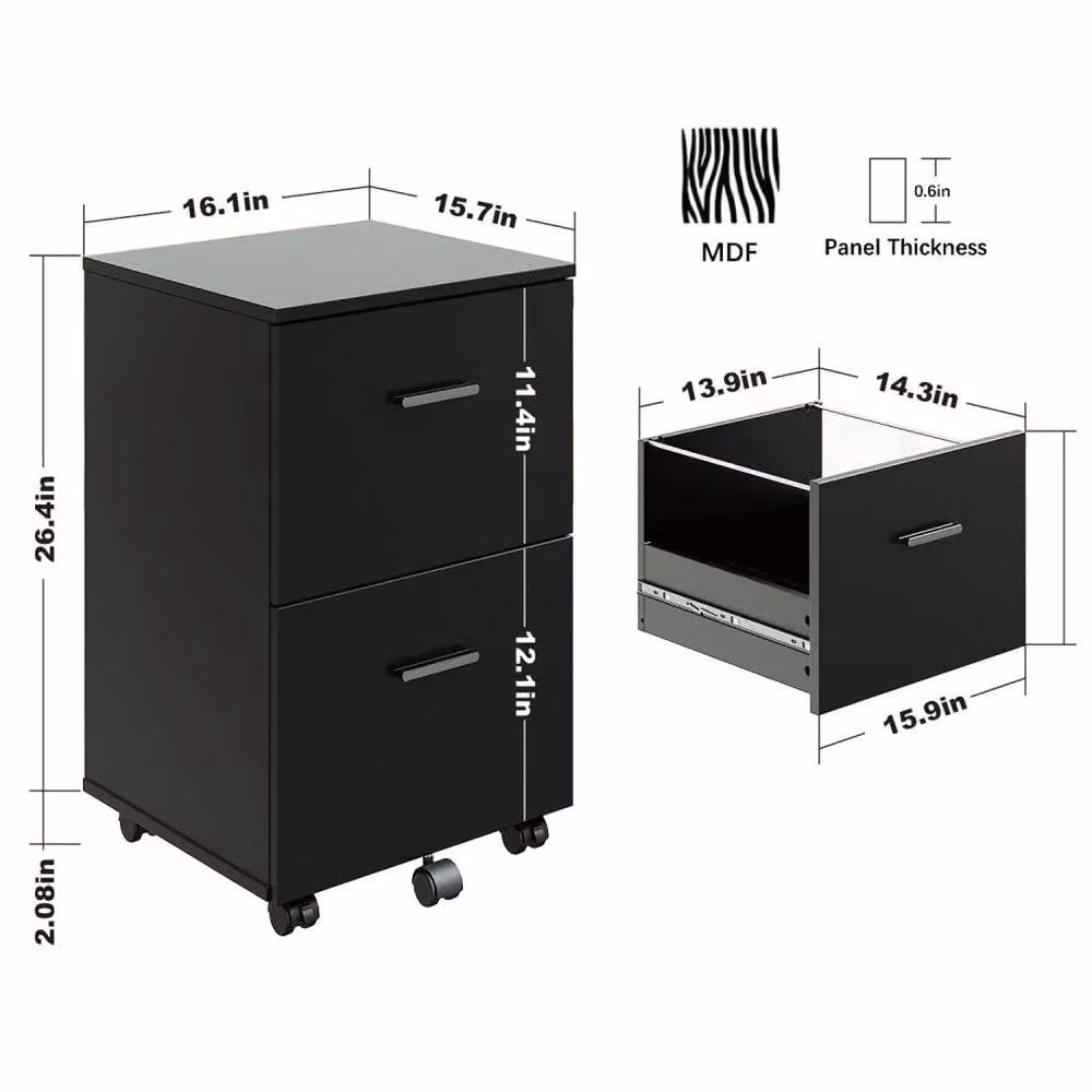 KORVIXA Black 2 Drawer Mobile File Cabinet Rolling Organizer – 2