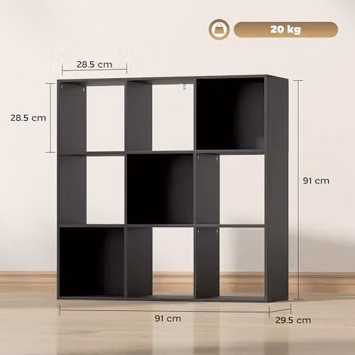 HOMCOM Modern 9 Cube Storage Unit Cabinet and Bookcase in Black – 3
