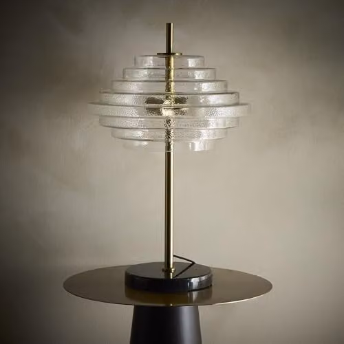 K LIVING Aspen Tiered Table Lamp in Gold/Brass and Transparent Glass