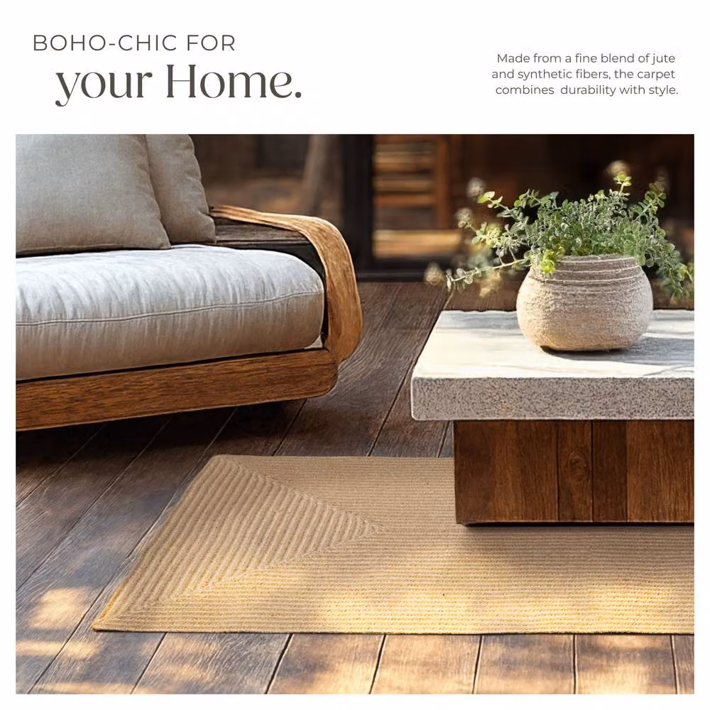 tectake Woven Jute and Wool Boho Rectangular Rug in Brown, Black and Beige, W: 80 cm, L: 150 cm – 3