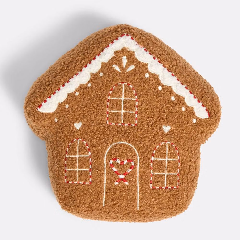 OHS Gingerbread House Christmas Scatter Cushion, Brown Plush Decorative Pillow – 3