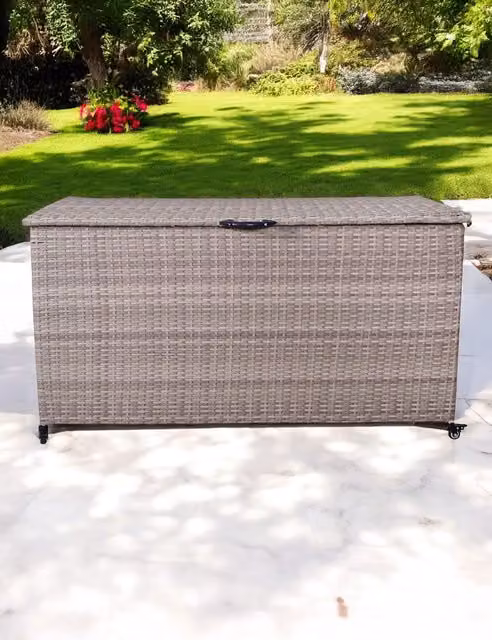 Royalcraft Rattan Outdoor Cushion Storage Box, Light Grey