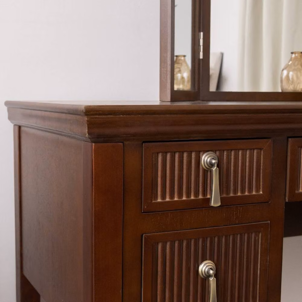 Melody Maison Georgian Range Dark Wood Reeded Dressing Table Set in Brown – 2