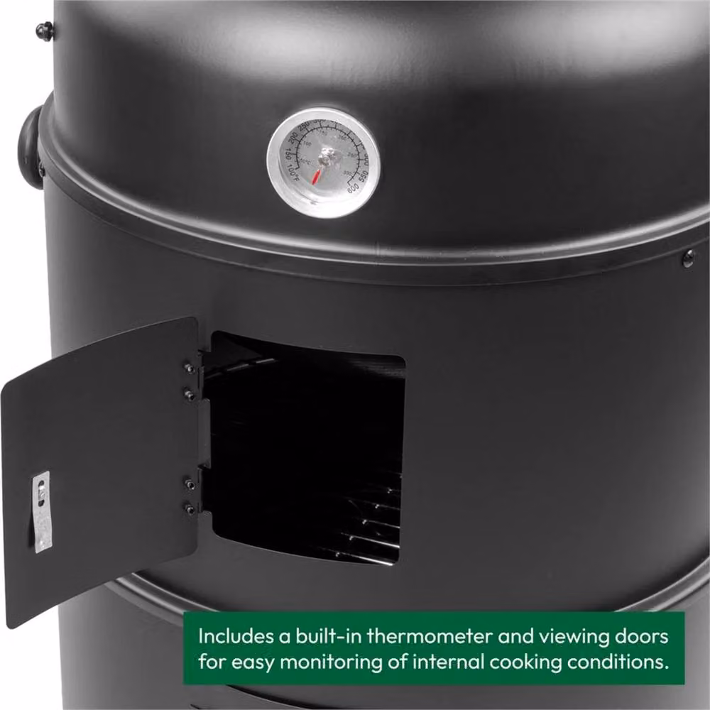 Nordara Vertical Charcoal BBQ Smoker and Outdoor Barbecue Grill in Black, W/D/H: 50 x 70 x 80 cm – 6