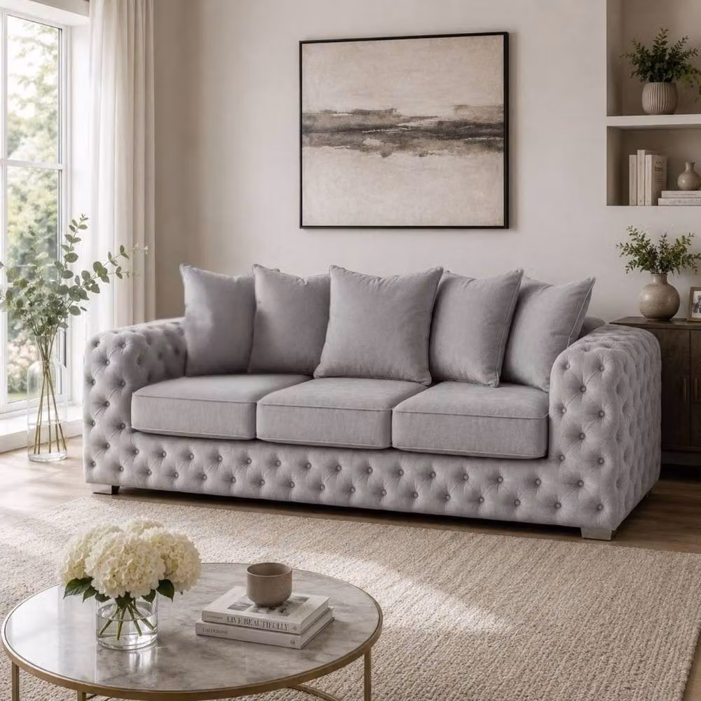 Stratus Interiors Ashley Luxe Chesterfield L-Shape Scatter Back Sofa in Grey – 2