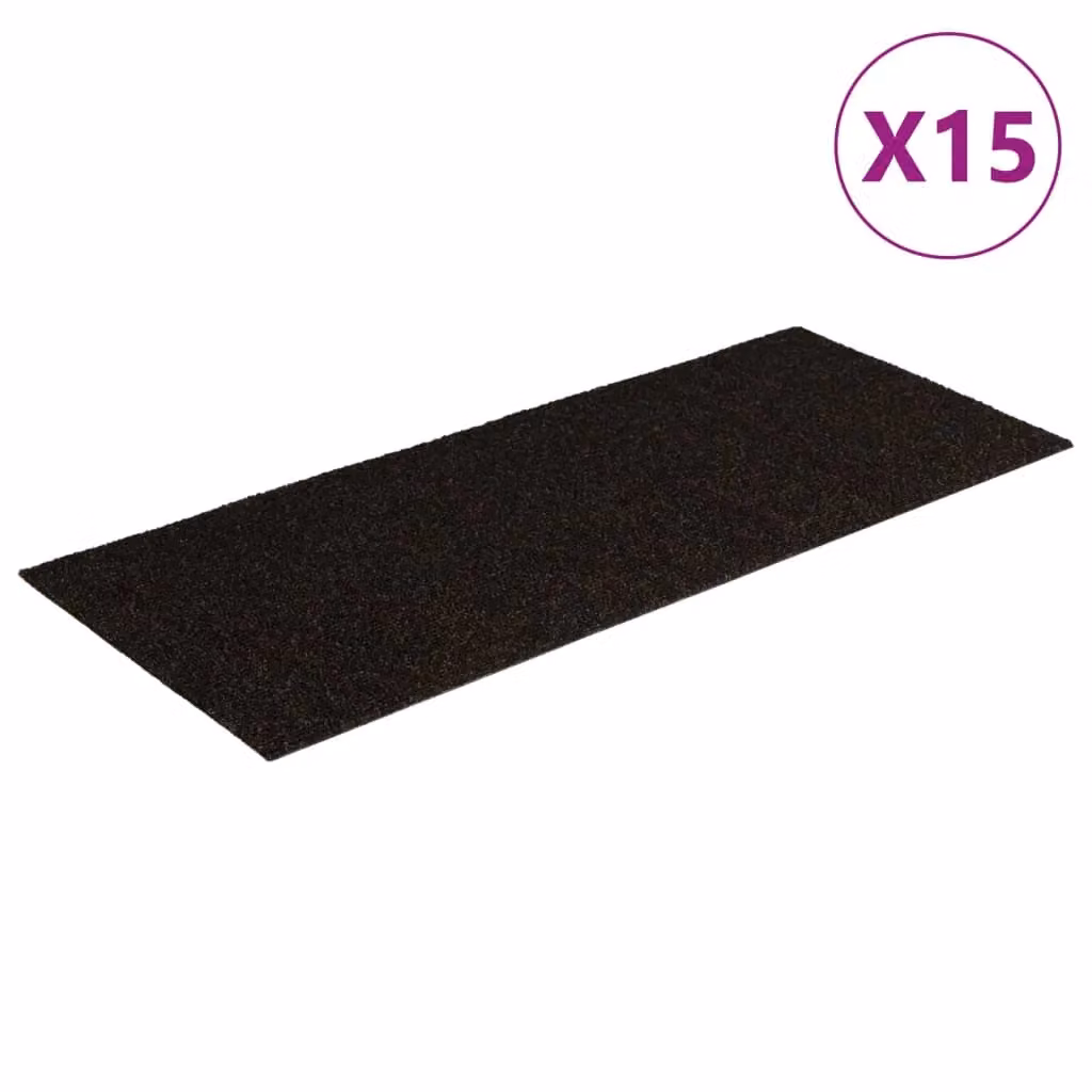 Berkfield Home Self-adhesive Rectangular Stair Mats, 15 Pieces, Dark Brown, W: 60 cm, D: 25 cm – 1