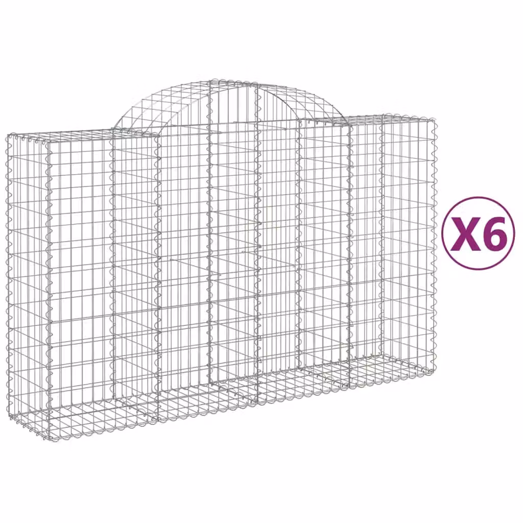 Berkfield Home Arched Gabion Baskets, 6 Piece Set, Silver Galvanised Steel, W: 200 cm, D: 50 cm, H: 120-140 cm – 2