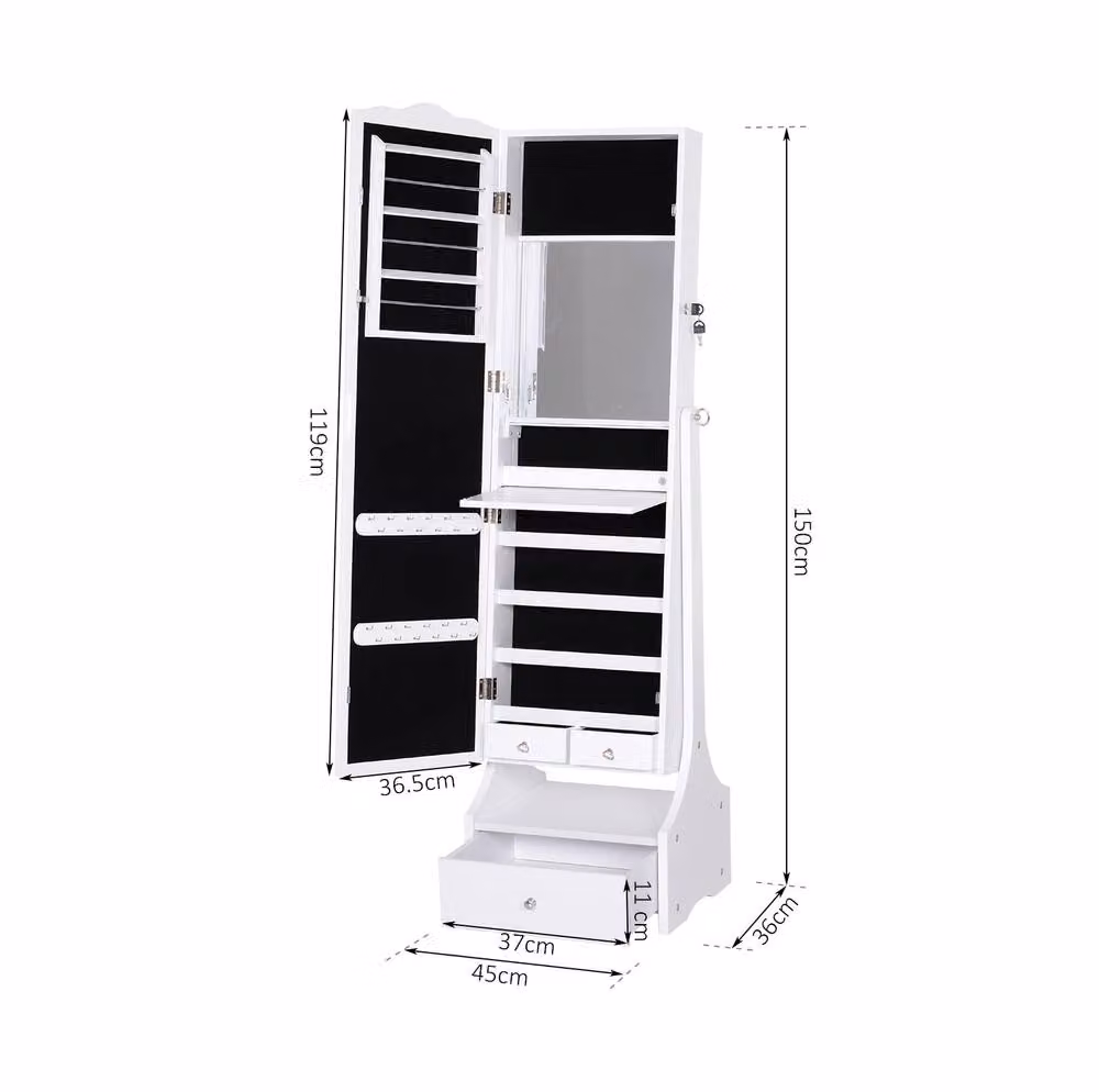 STILVORA Modern White Glossy Freestanding Storage Cabinet with LED Mirror and Hinged Doors – 2