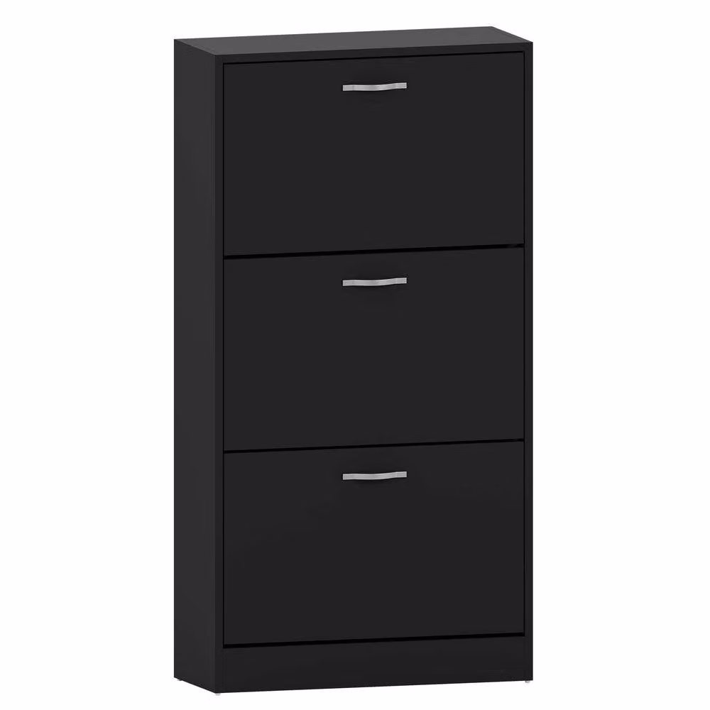 HD Designs Vida Designs Modern Black 3 Drawer Shoe Cabinet with Tilting Compartments – 2