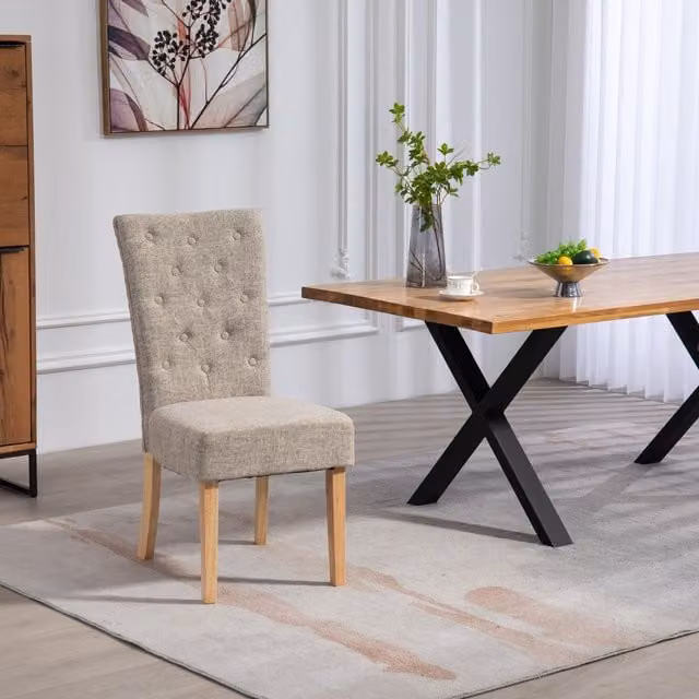 Artemis Home Set of 2 Pienza Scandinavian Fabric and Wood Dining Chairs in Brown and Beige