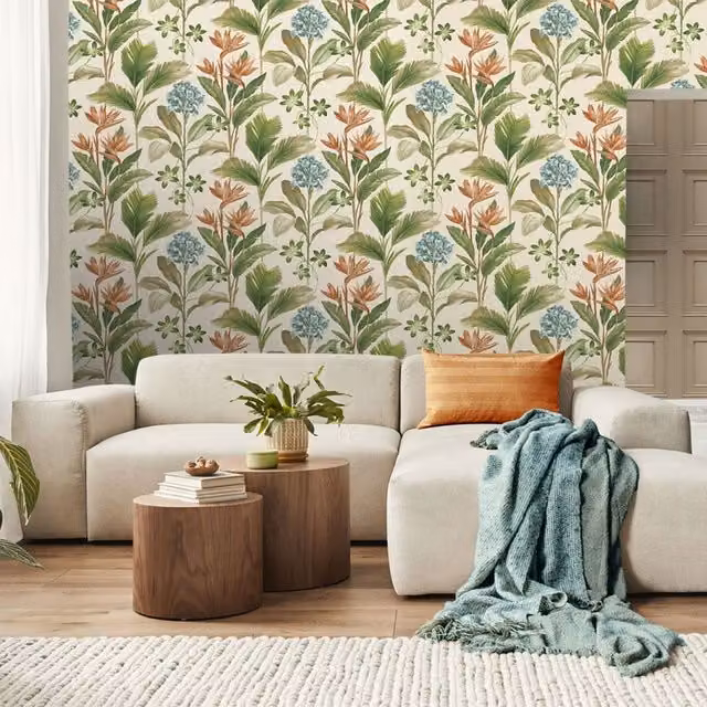 Belgravia Oliana Botanical Floral Wallpaper in Green Matt Paper