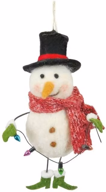 KDMD Felt Snowman with Top Hat Hanging Christmas Decoration, White and Multicolour, 15 cm