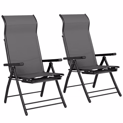 Outsunny Set of 2 Reclining Garden Chairs in Grey with Textilene Fabric and Powder Coated Steel Frame, H 85 x W 63.5 x D 106.5 cm – 1