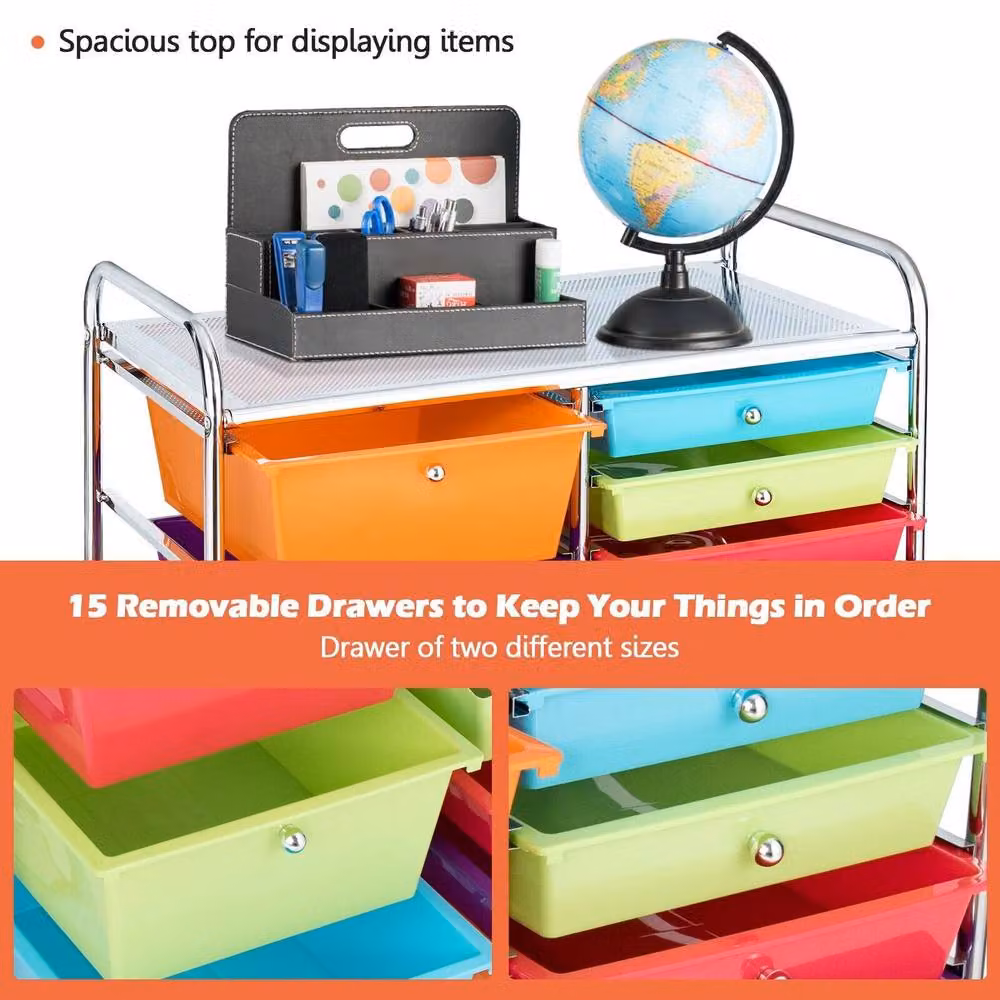 Gymax 15-Drawer Rolling Tool Cart and Multicolour Office Paper Organiser – 5