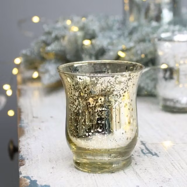 Kingsbury Gifts Speckle Champagne Hurricane Votive Glass Vase in Beige and Gold