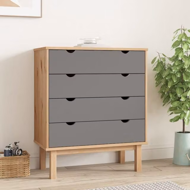 Berkfield Home OTTA Drawer Cabinet in Brown and Grey Solid Pine Wood, W: 76.5 cm, D: 39.5 cm, H: 90 cm