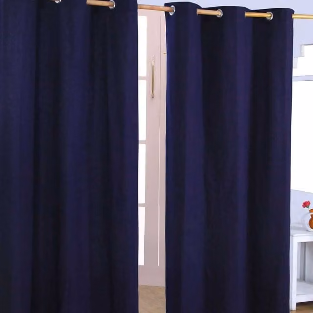 Homescapes Plain Navy Blue Cotton Eyelet Curtain Pair, Width: 137 cm, Height: 117 cm