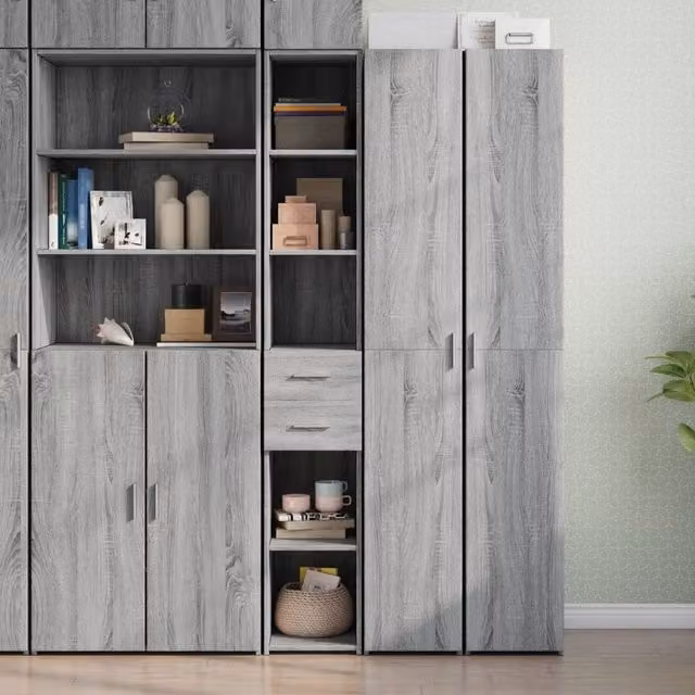 Berkfield Home Modern Grey Highboard with Hinged Doors and Internal Shelves, W/D/H: 30 x 42.5 x 185 cm