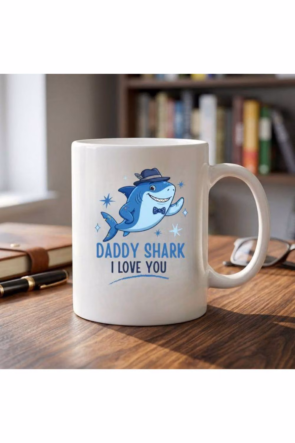 Dyzi Father's Day Daddy Shark I Love You Ceramic Coffee Mug, 320ml, White – 3