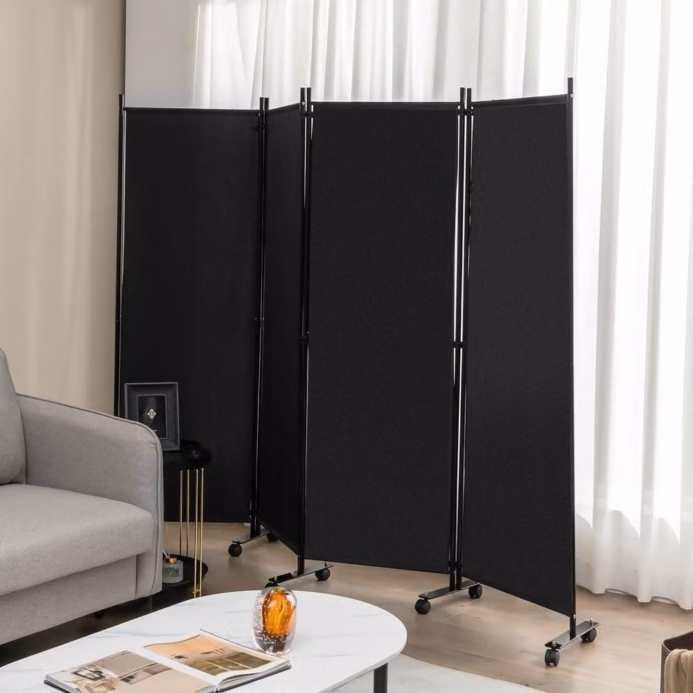 CASART 4 Panel Rolling Privacy Screen Room Divider in Black – 9