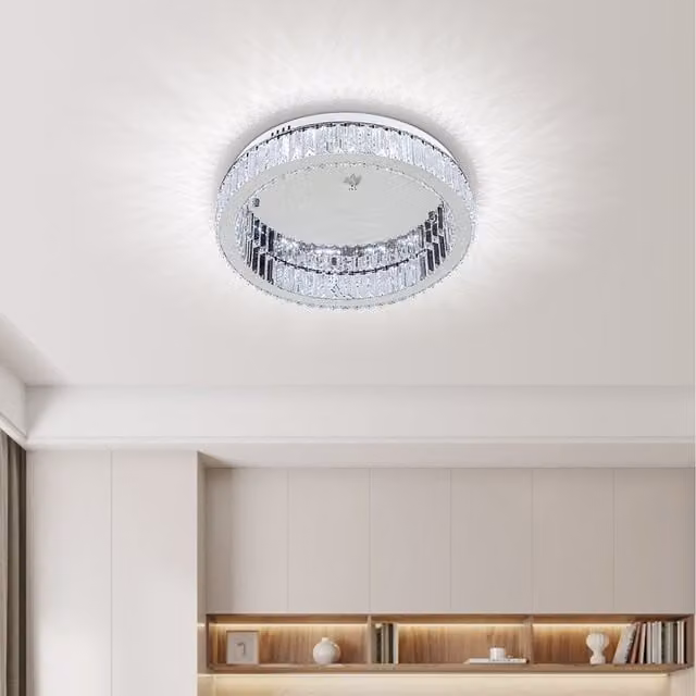 Livingandhome Round Crystal LED Ceiling Light in Transparent and Grey with Chrome Finish