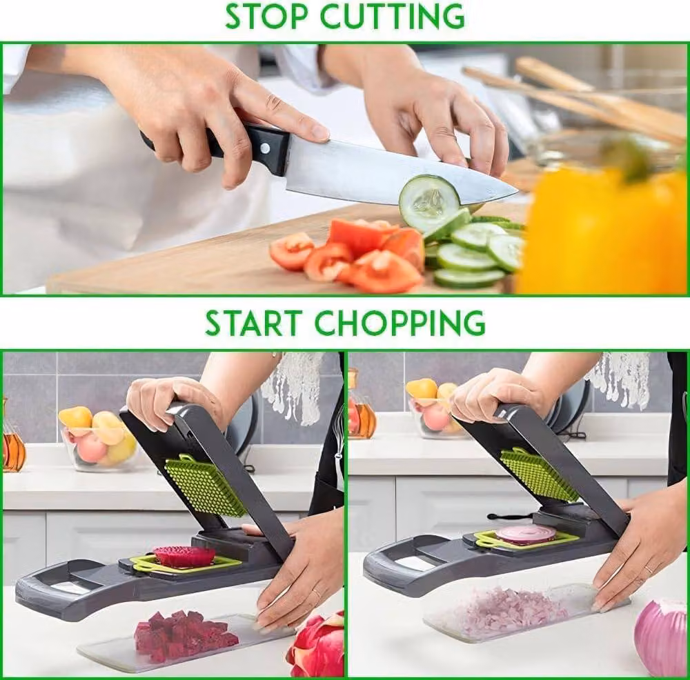Alivio 14-in-1 Multifunctional Vegetable Chopper, Slicer and Dicer with Stainless Steel Blades, Grey – 3