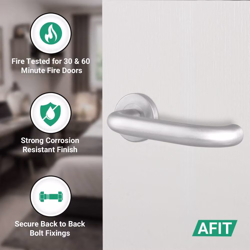 AFIT Satin Aluminium Fire Rated Return to Door Lever on Rose in Silver, 1 Pair – 3