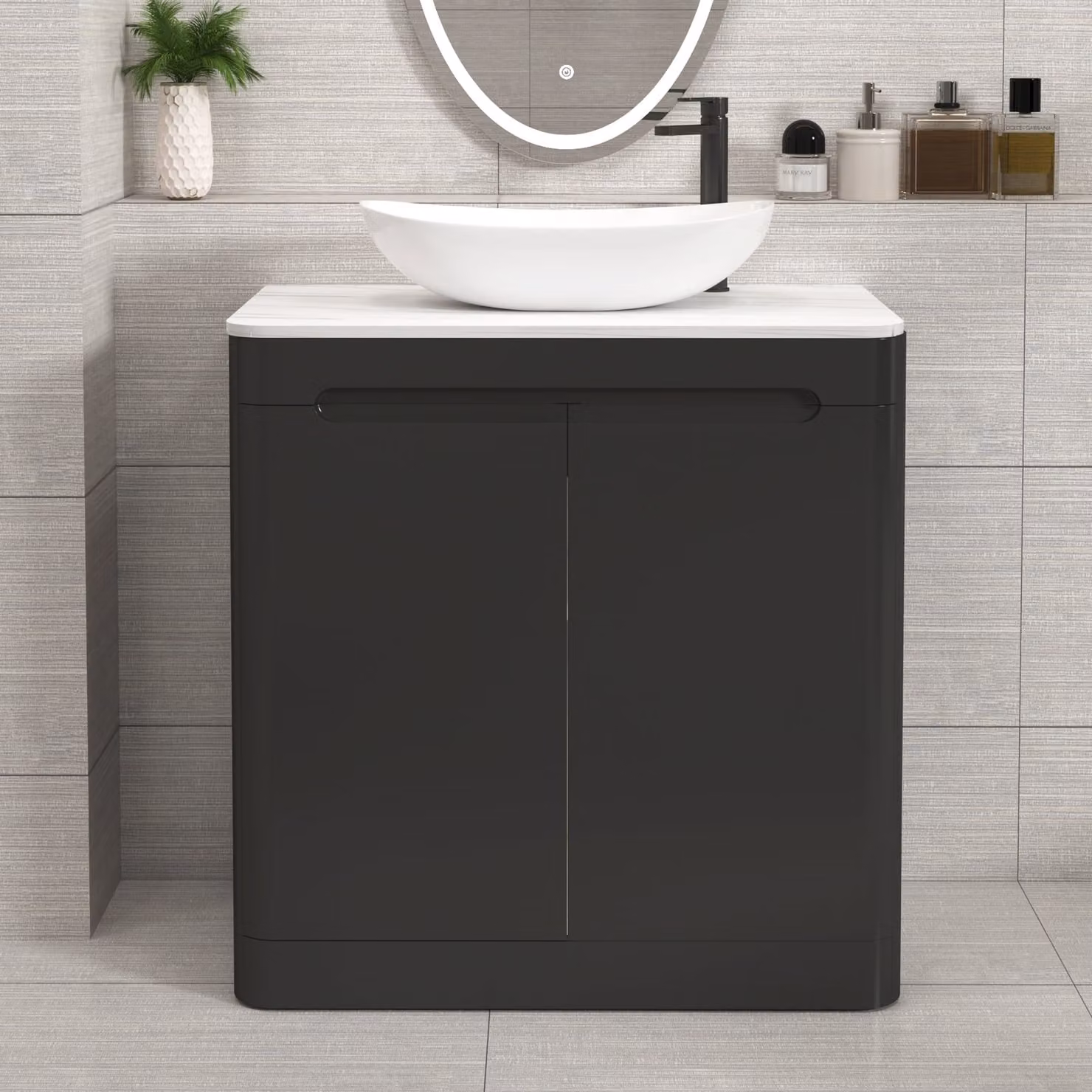 Royal Bathrooms Venice 800mm Matt Nocturne Black Floor Standing 2 Door Vanity Unit with Cesar Basin