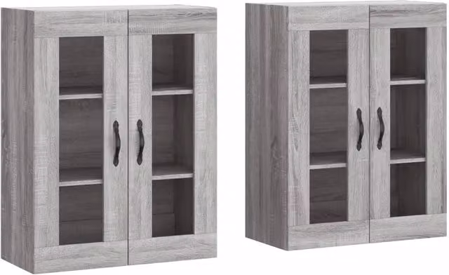 Berkfield Home Set of 2 Wall Mounted Cabinets with Glass Doors in Grey Sonoma Matt Engineered Wood – 1