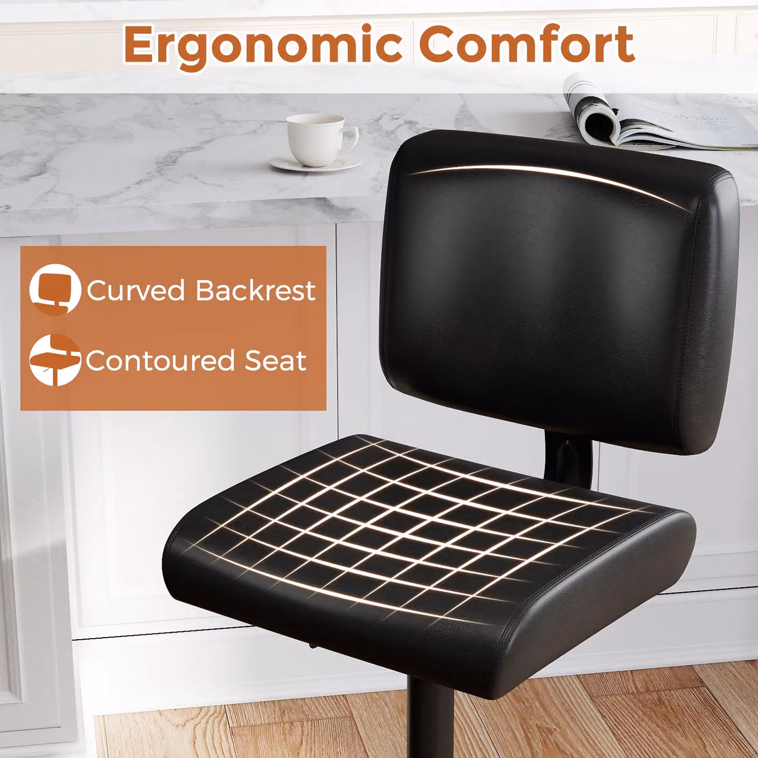 Gymax Set of 2 Modern Black Swivel Bar Stools with Adjustable Height and Synthetic Leather Upholstery – 8