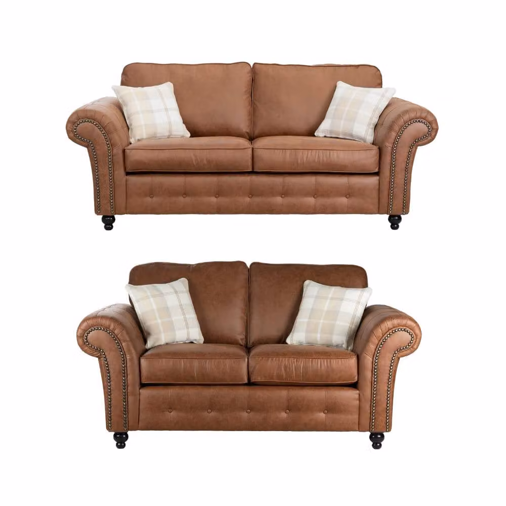 LUXURY LIFE Oakland Suede Fabric Sofa Set in Tan – 2